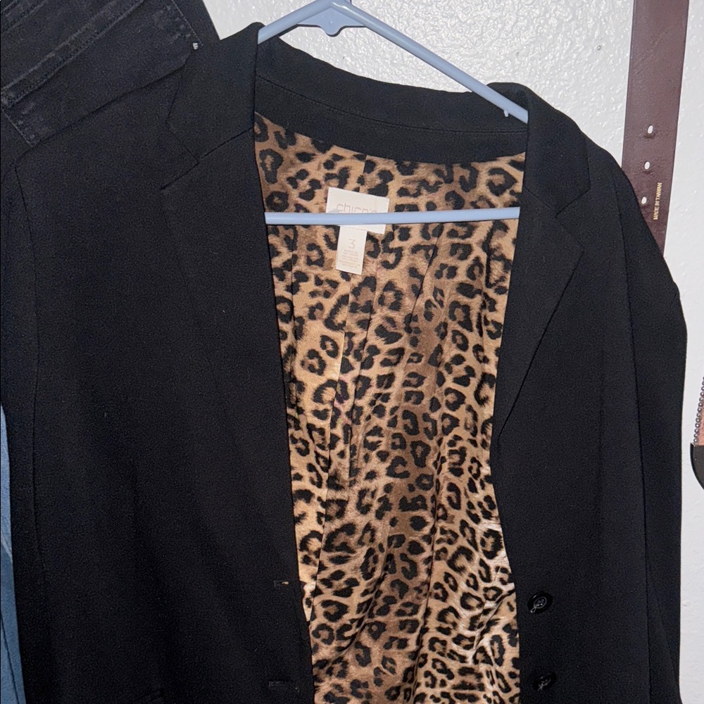 Chico's Elegant Black Blazer with Leopard Lining